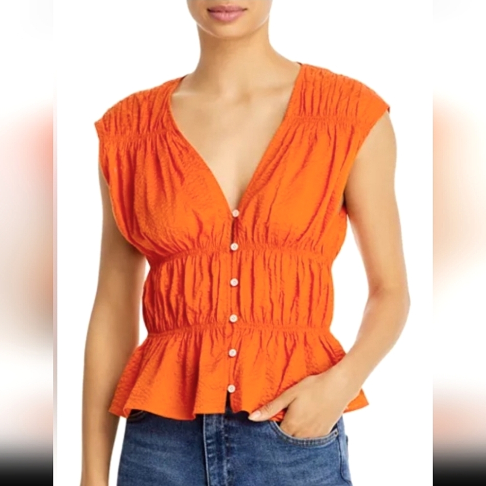 Frame Orange Sleeveless Button-Up Top Size M - image 1
